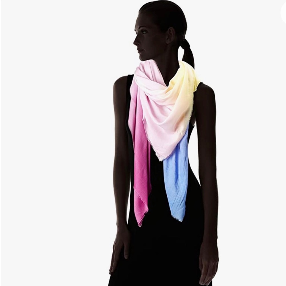 Karl Lagerfeld Paris Silk Blend Logo Karl Ombre Multicolor Pareo Scarf NWT